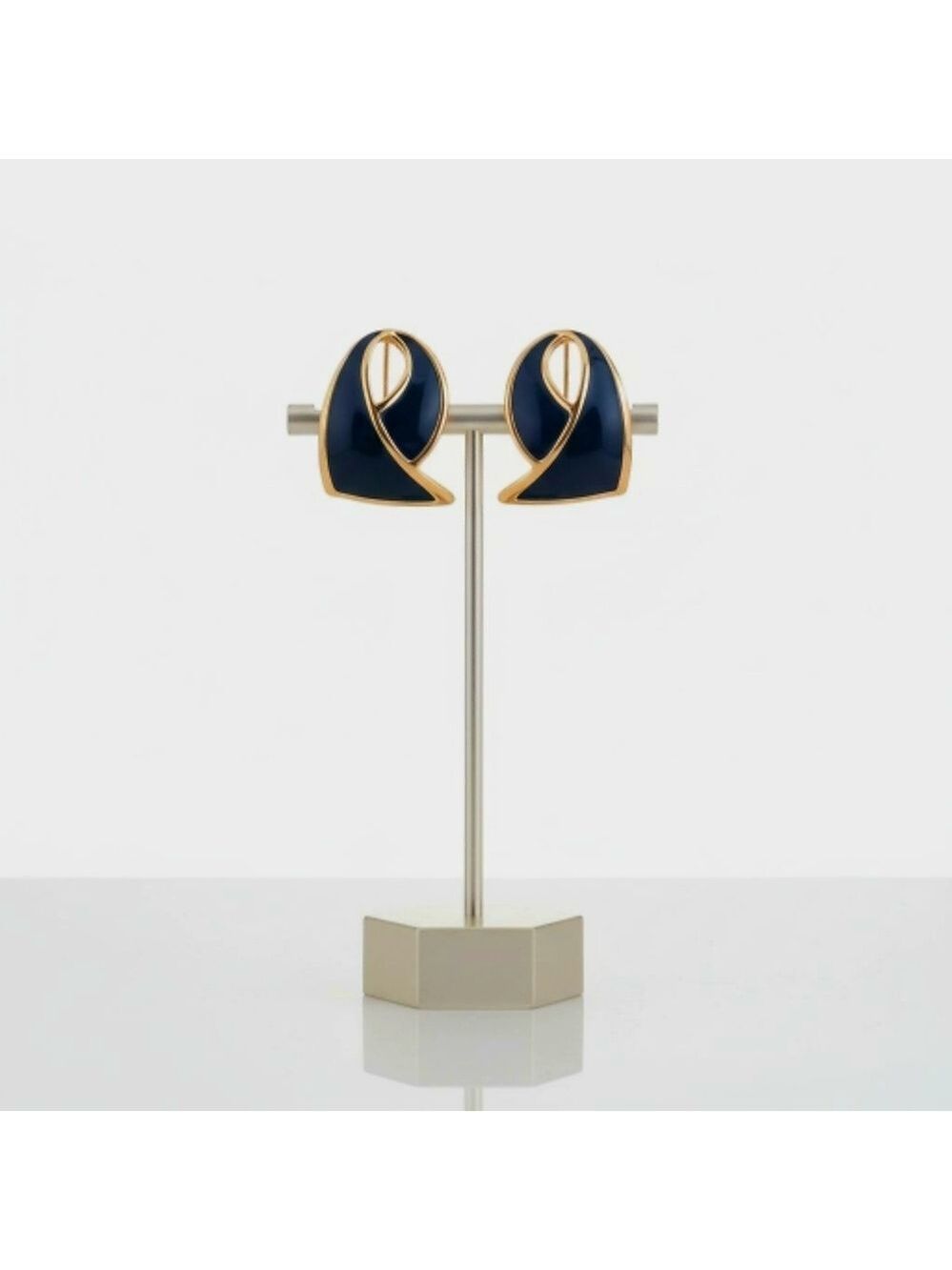 Vintage Monet Navy and Gold Enamel Pierced Earrings